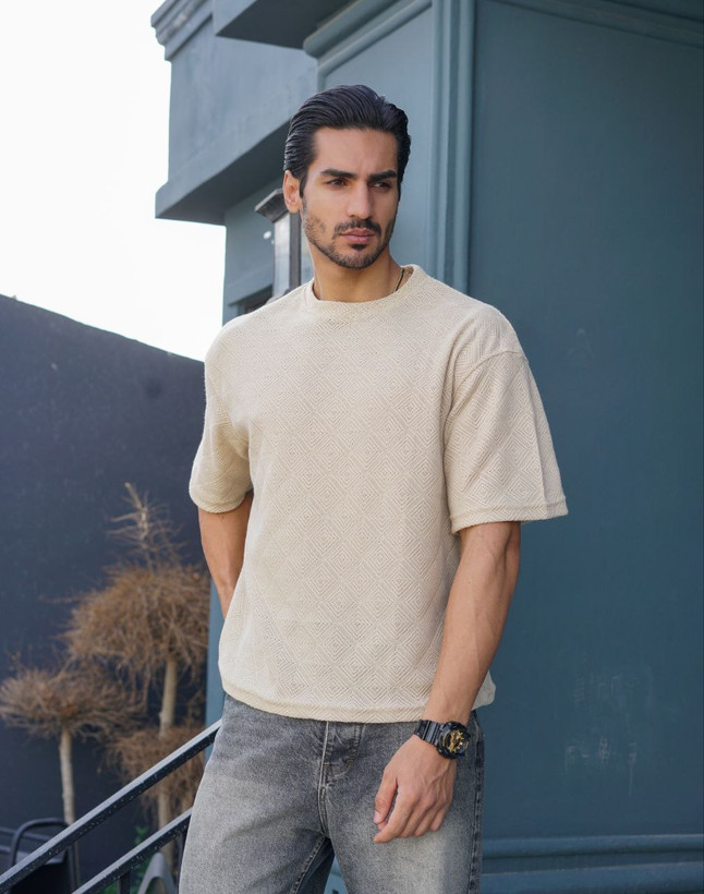 تی شرت یقه گرد لوزی آستین کوتاه جنس ویسکوز پنبه