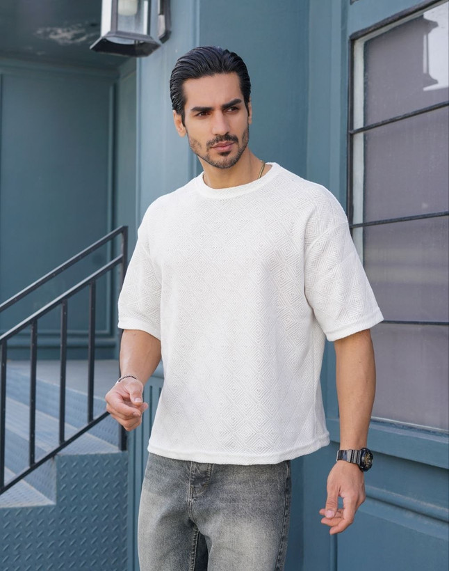 تی شرت یقه گرد لوزی آستین کوتاه جنس ویسکوز پنبه