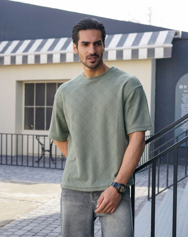 تی شرت یقه گرد لوزی آستین کوتاه جنس ویسکوز پنبه