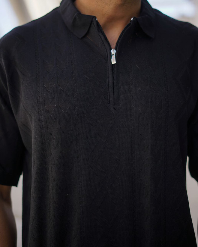 پخش و خرید عمده پولوشرت مردانه یقه نیمزیپ ,بافت ظریف طرح اسکاج