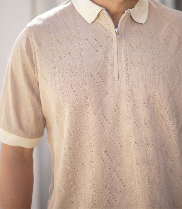 پخش و خرید عمده پولوشرت مردانه یقه نیمزیپ ,بافت ظریف طرح اسکاج