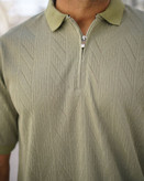 خرید عمده پولوشرت سبز زیتونی نیم زیپ بافت طرح فلش