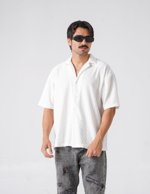 خرید عمده پیراهن مردانه یقه انگلیسی طرحدار ویسکوز پنبه تروما سفید