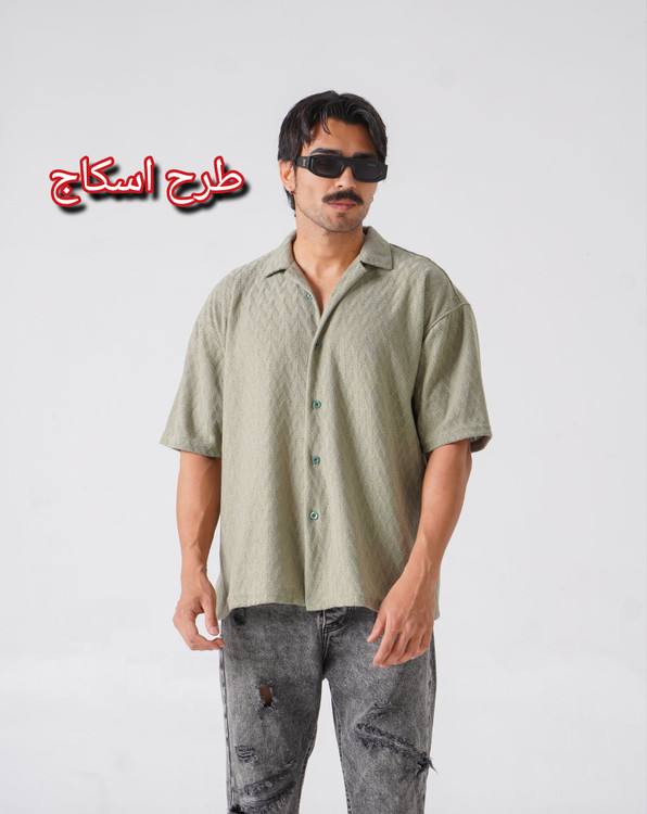 خرید عمده پیراهن مردانه یقه انگلیسی طرحدار ویسکوز پنبه تروما زیتونی