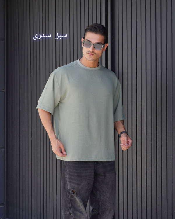 تیشرت مردانه یقه گرد اورسایز عمده تروما کد ۲۱۲۸ - جنس اویشو ابروبادی-سبز سدری